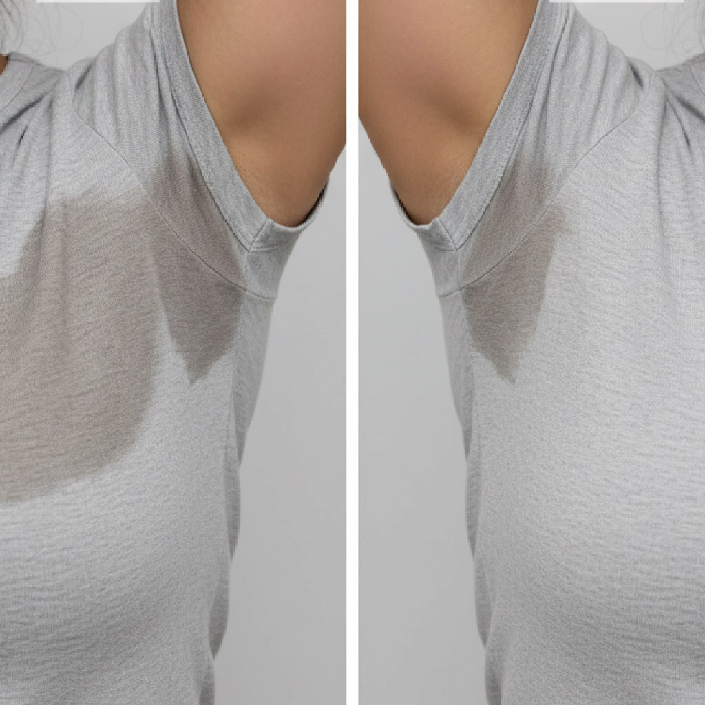 Antes y después del tratamiento de hiperhidrosis con neuromoduladores: Eliminación de sudoración excesiva en axilas en Valencia.